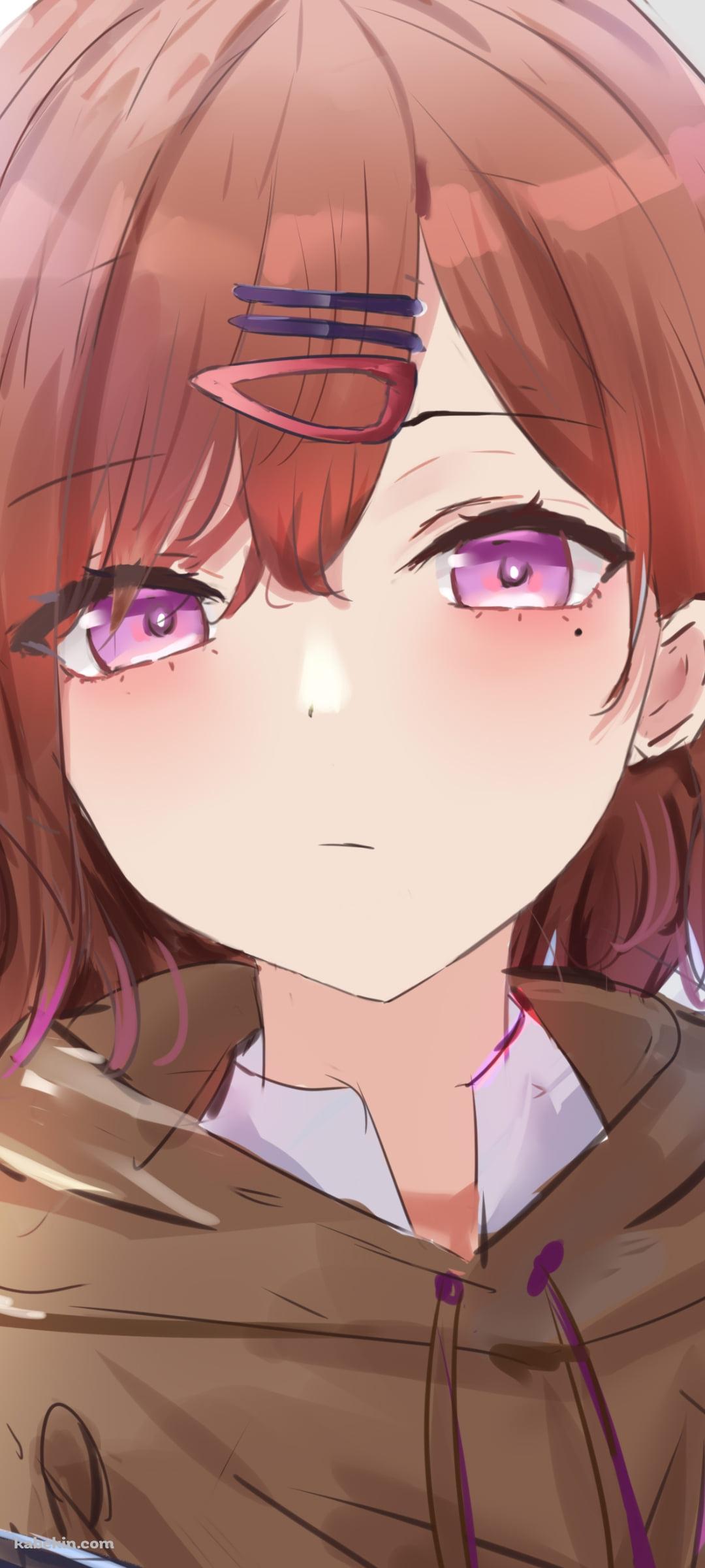 ピンクの瞳でこちらを見つめる樋口円香 / アイドルマスターのAndroidの壁紙(1080px x 2400px) スマホ用