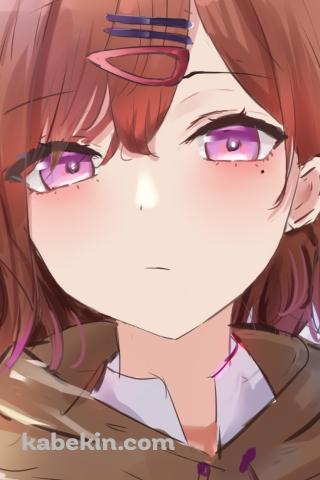 ピンクの瞳でこちらを見つめる樋口円香 / アイドルマスターのAndroidの壁紙(320px x 480px) スマホ用