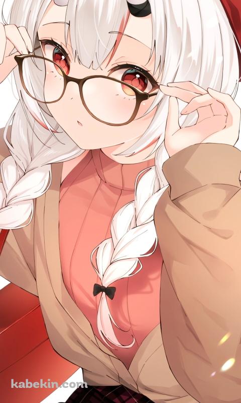 眼鏡に手をかける可愛い百鬼あやめ / ホロライブ / バーチャルYouTuber / VtuberのAndroidの壁紙(480px x 800px) スマホ用