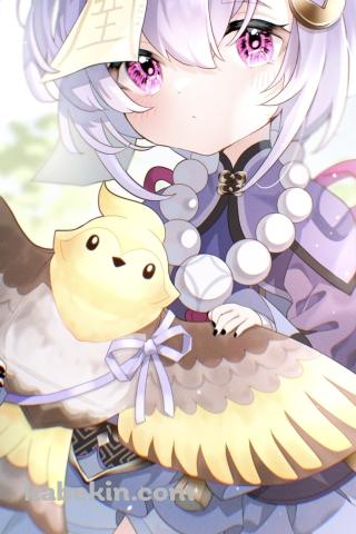 淡いタッチで描かれた可愛い七七 / 原神のAndroidの壁紙(320px x 480px) スマホ用