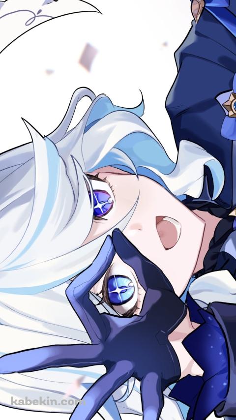 右目で覗くポーズをするフリーナ / 原神のAndroidの壁紙(480px x 854px) スマホ用