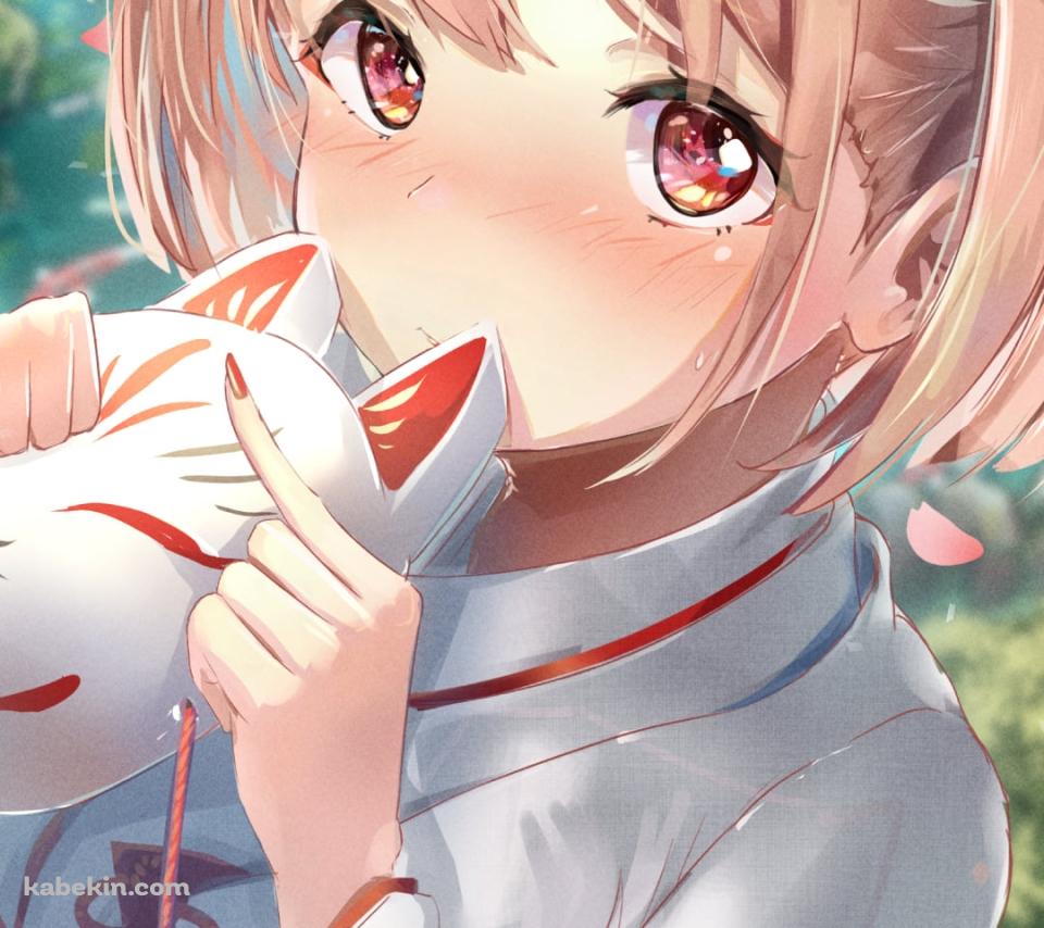 照れて狐面を持つ錦木千束 / リコリス・リコイルのAndroidの壁紙(960px x 854px) スマホ用