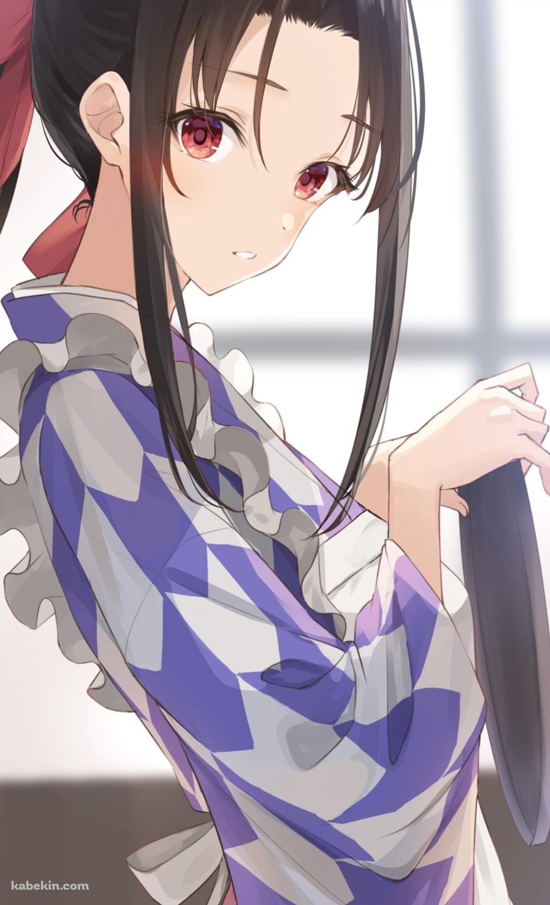 お盆を持つ可愛い四宮かぐや / 着物 / かぐや様は告らせたい～天才たちの恋愛頭脳戦～のAndroidの壁紙(1080px x 1776px) スマホ用