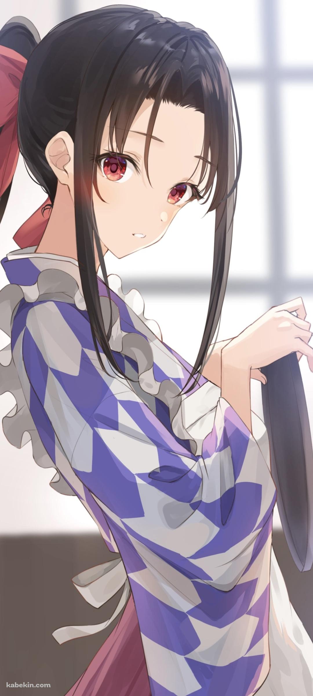 お盆を持つ可愛い四宮かぐや / 着物 / かぐや様は告らせたい～天才たちの恋愛頭脳戦～のAndroidの壁紙(1080px x 2400px) スマホ用