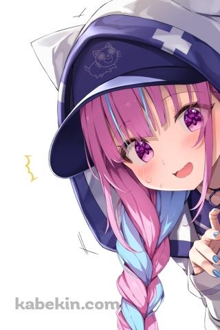壁から覗き込む湊あくあ / バーチャルYouTuber / ホロライブのAndroidの壁紙(320px x 480px) スマホ用