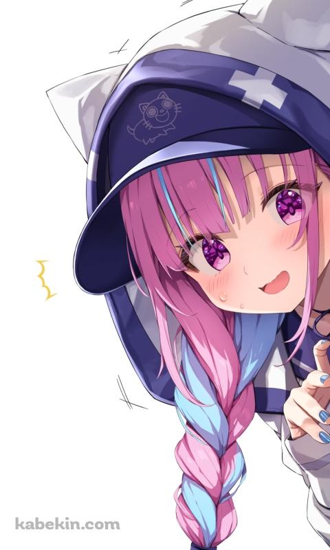 壁から覗き込む湊あくあ / バーチャルYouTuber / ホロライブのAndroidの壁紙(480px x 800px) スマホ用