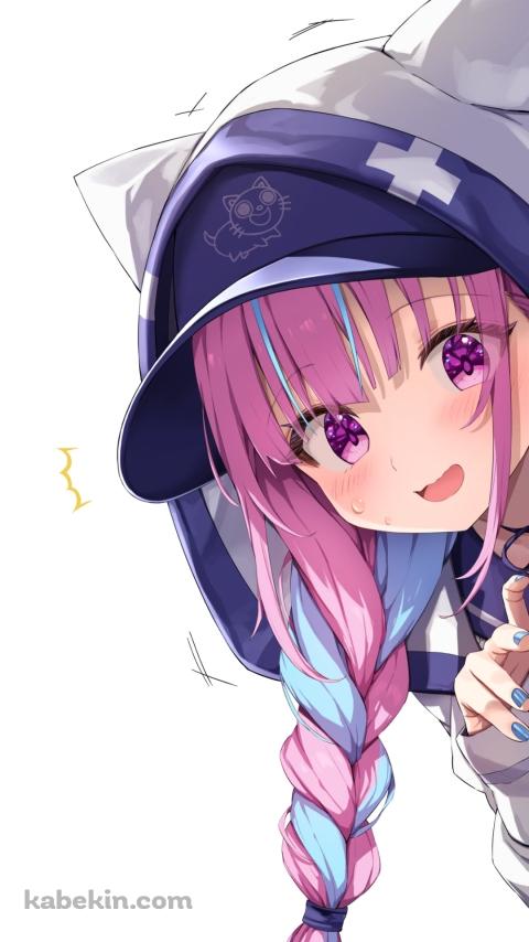壁から覗き込む湊あくあ / バーチャルYouTuber / ホロライブのAndroidの壁紙(480px x 854px) スマホ用