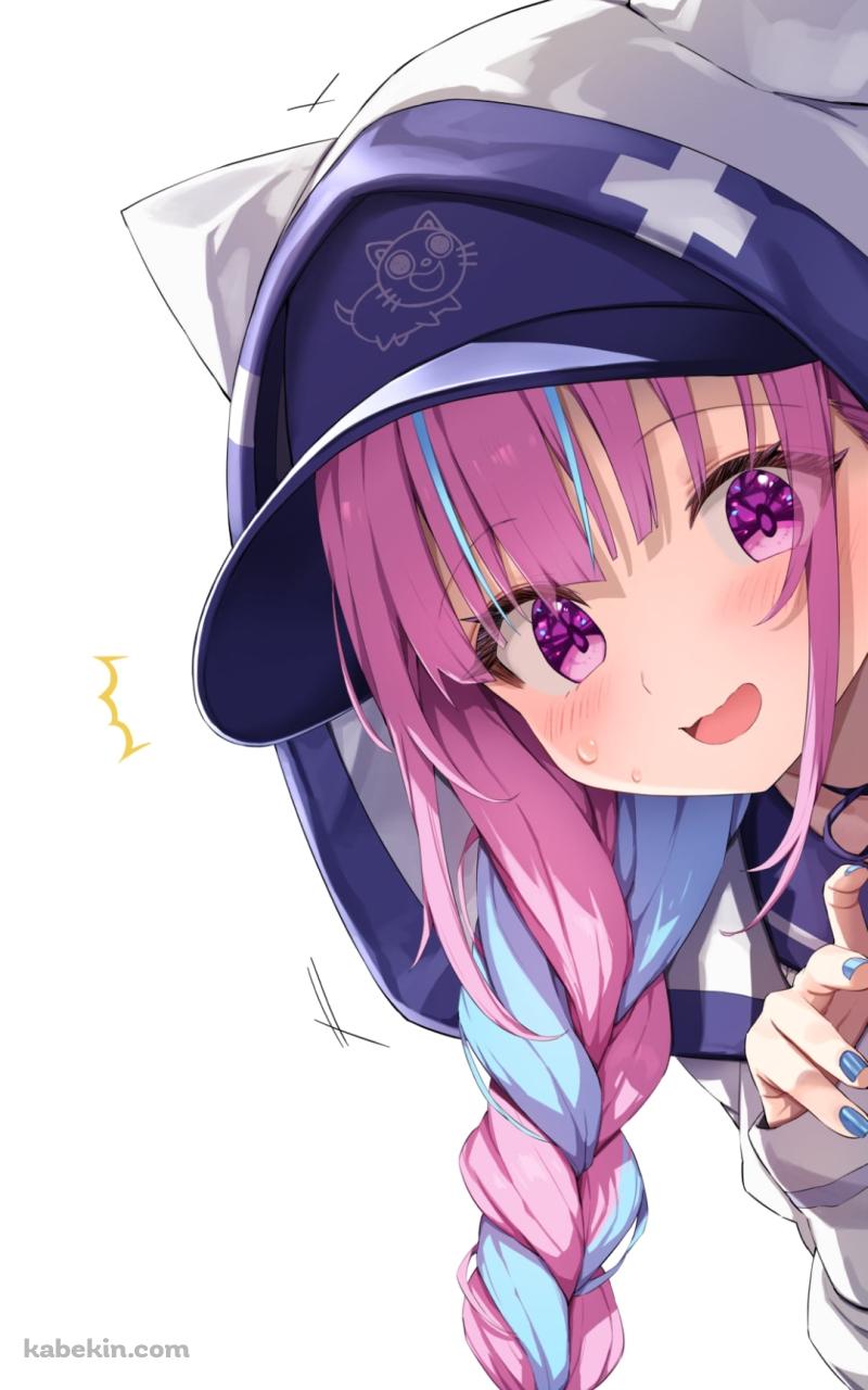 壁から覗き込む湊あくあ / バーチャルYouTuber / ホロライブのAndroidの壁紙(800px x 1280px) スマホ用