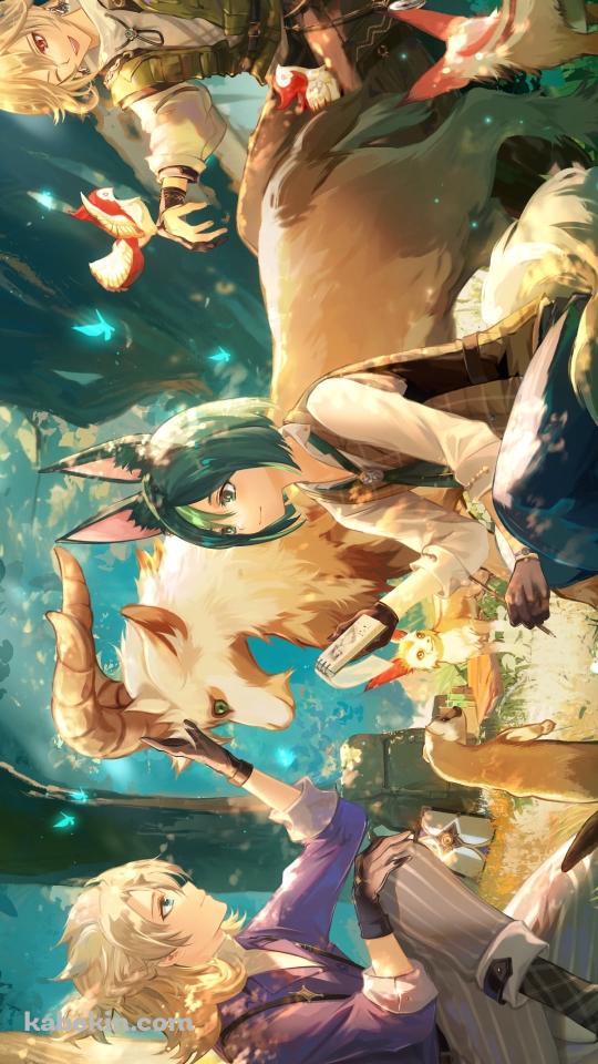 森の中で動物と戯れるアルベド / ティナリ / カーヴェ / 原神のAndroidの壁紙(540px x 960px) スマホ用