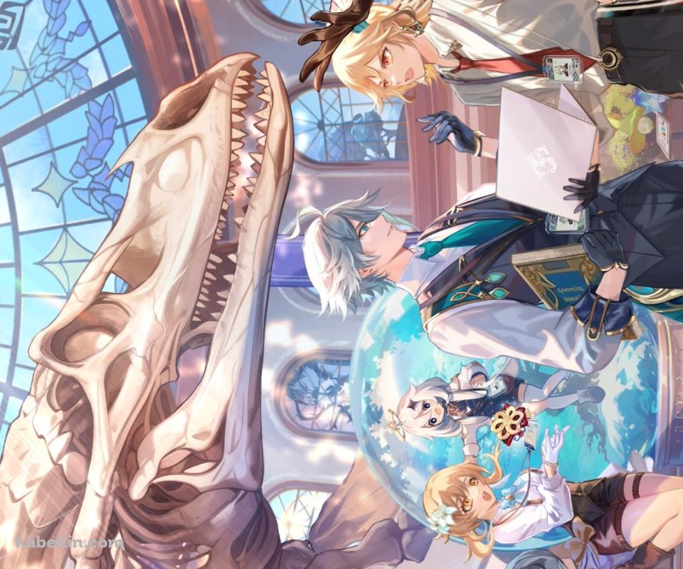 恐竜の標本と蛍 / パイモン / アルベド / ティナリ / アルハイゼン / カーヴェ / 原神のAndroidの壁紙(960px x 800px) スマホ用