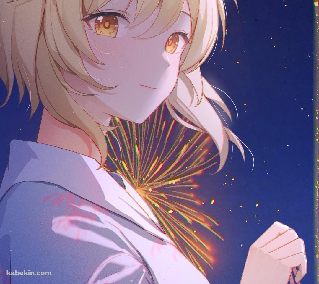 打ち上げ花火とこちらを見つめる蛍 / 原神のAndroidの壁紙(1080px x 960px) スマホ用