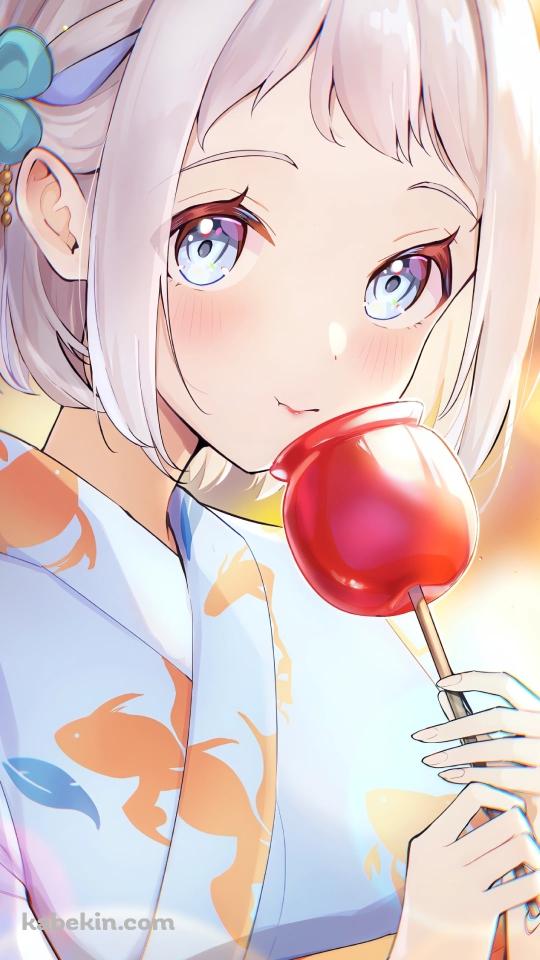 リンゴ飴を持つ浴衣姿の葛城リーリヤ / 学園アイドルマスターのAndroidの壁紙(540px x 960px) スマホ用