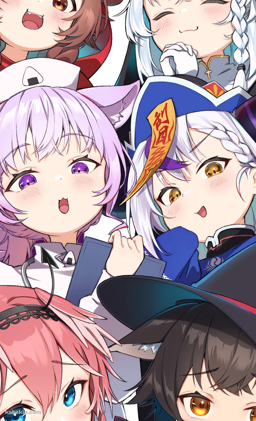 白上フブキ、猫又おかゆ、ラプラス・ダークネス、大神ミオ、戌神ころね、鷹嶺ルイ / ホロライブ / バーチャルYouTuberのAndroidの壁紙(1080px x 1776px) スマホ用
