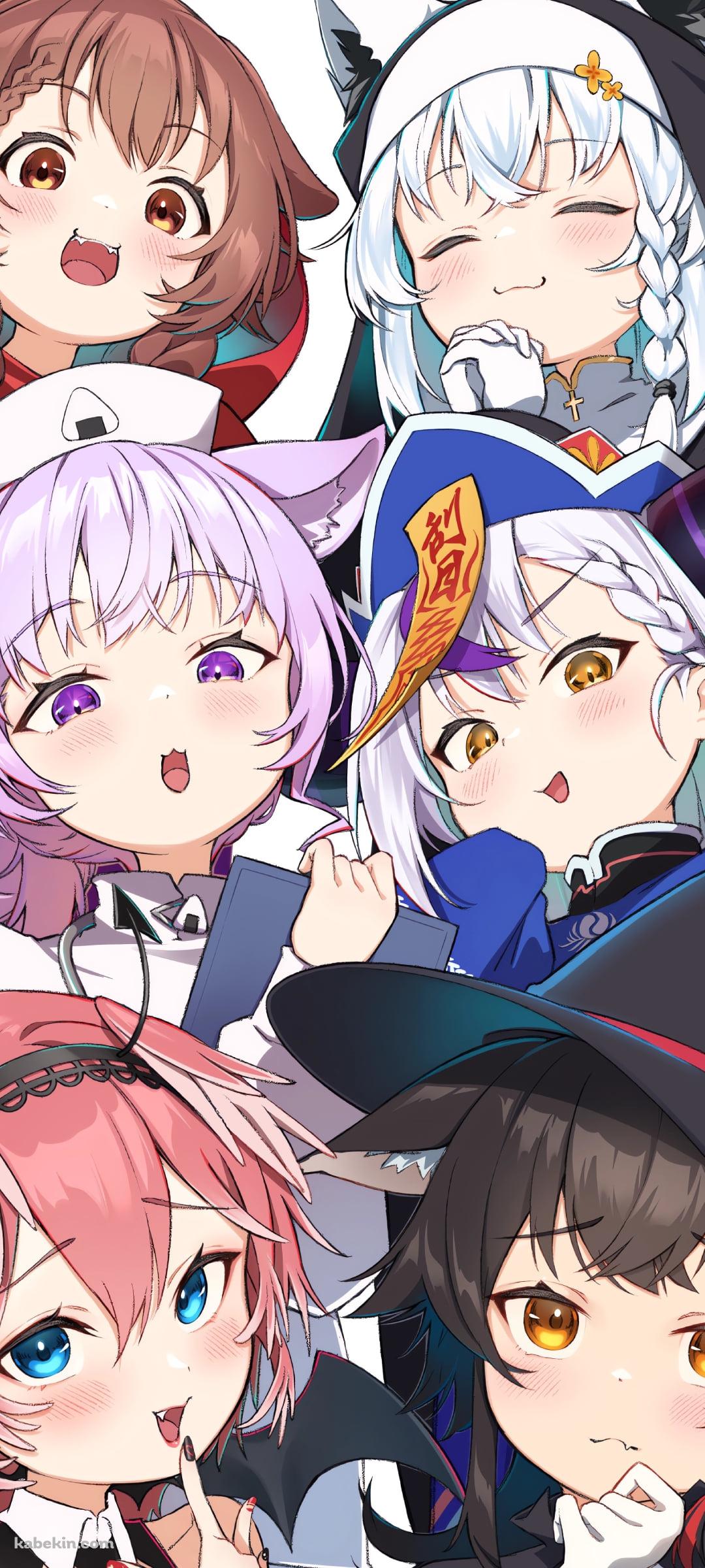 白上フブキ、猫又おかゆ、ラプラス・ダークネス、大神ミオ、戌神ころね、鷹嶺ルイ / ホロライブ / バーチャルYouTuberのAndroidの壁紙(1080px x 2400px) スマホ用