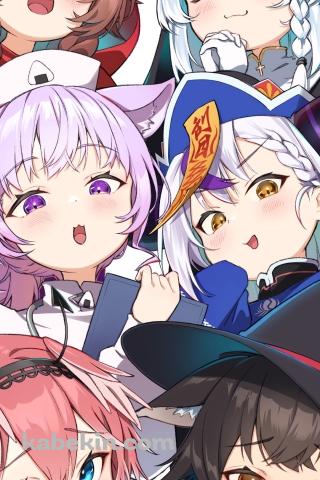 白上フブキ、猫又おかゆ、ラプラス・ダークネス、大神ミオ、戌神ころね、鷹嶺ルイ / ホロライブ / バーチャルYouTuberのAndroidの壁紙(320px x 480px) スマホ用