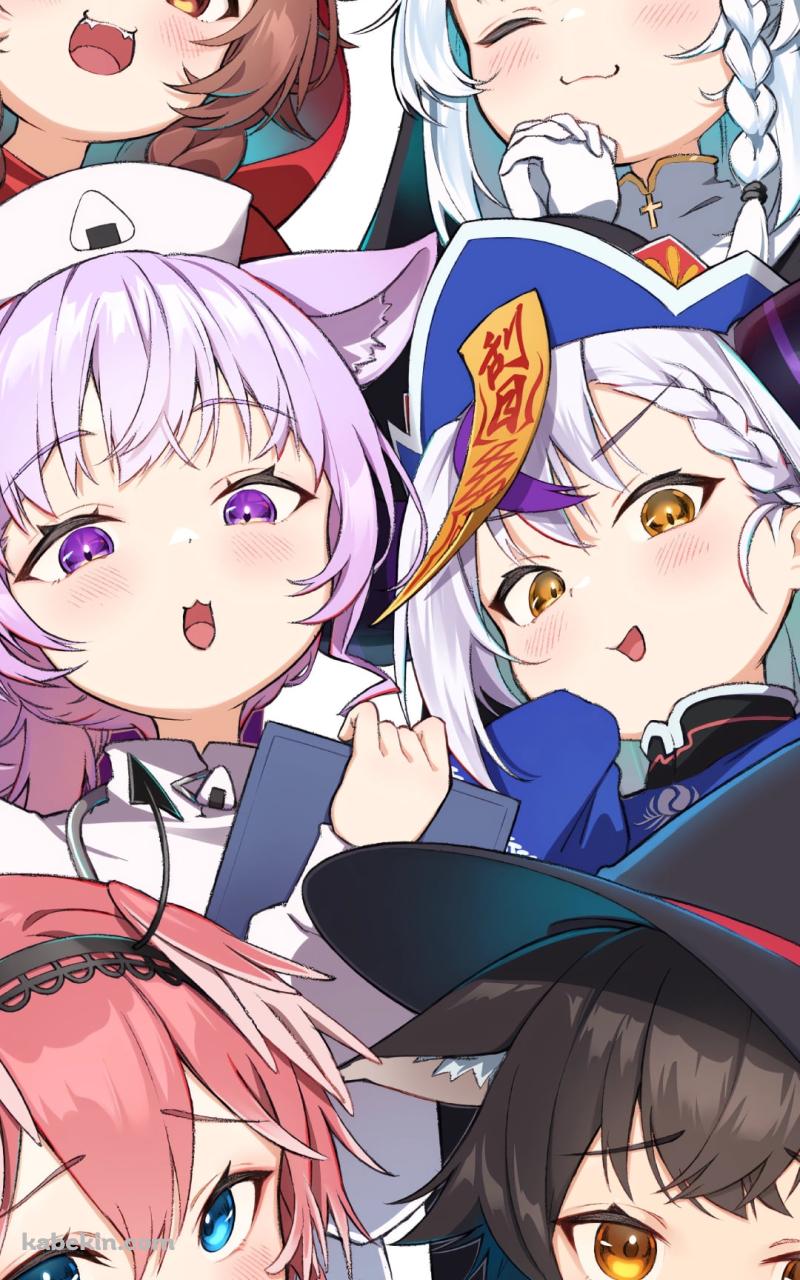 白上フブキ、猫又おかゆ、ラプラス・ダークネス、大神ミオ、戌神ころね、鷹嶺ルイ / ホロライブ / バーチャルYouTuberのAndroidの壁紙(800px x 1280px) スマホ用