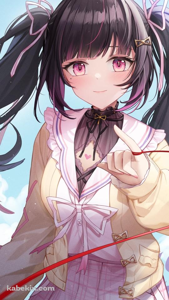 小指に赤い糸をつけ微笑む姫宮りえ / バーチャルYouTuberのAndroidの壁紙(540px x 960px) スマホ用