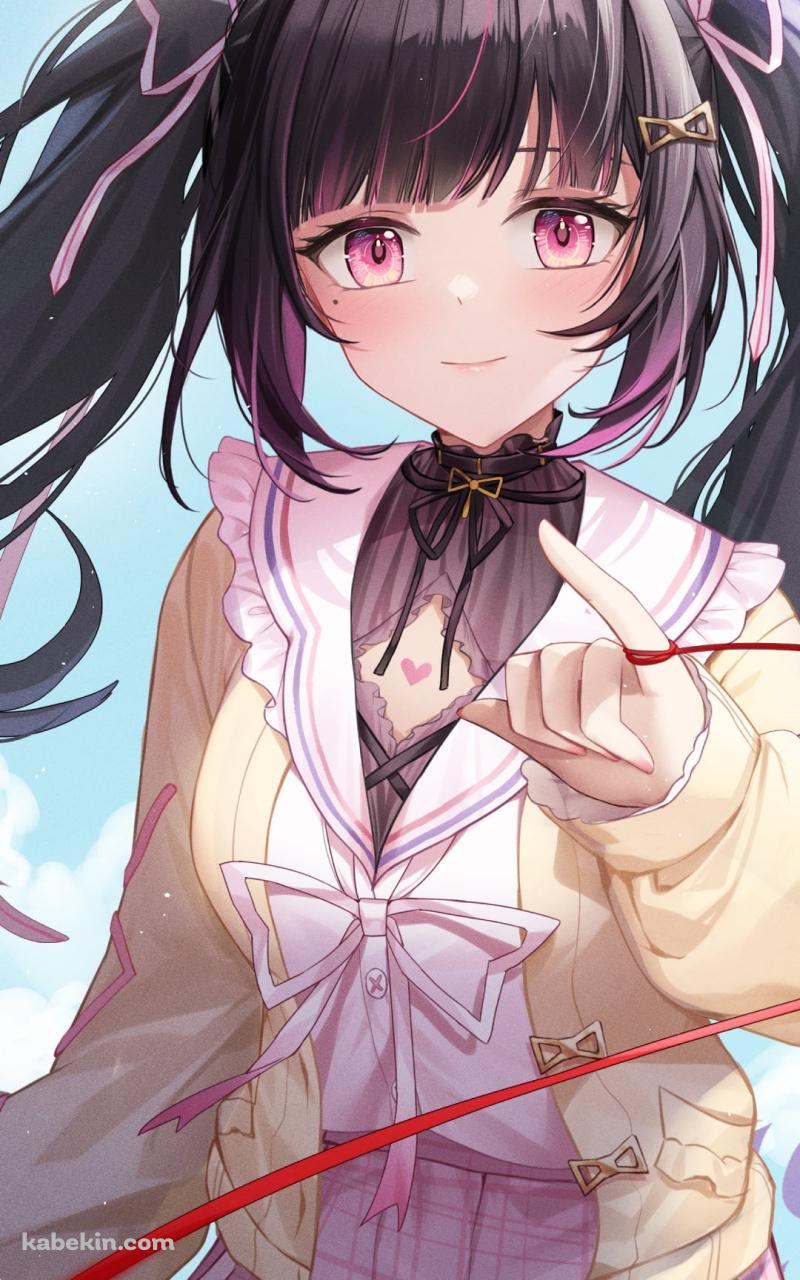 小指に赤い糸をつけ微笑む姫宮りえ / バーチャルYouTuberのAndroidの壁紙(800px x 1280px) スマホ用