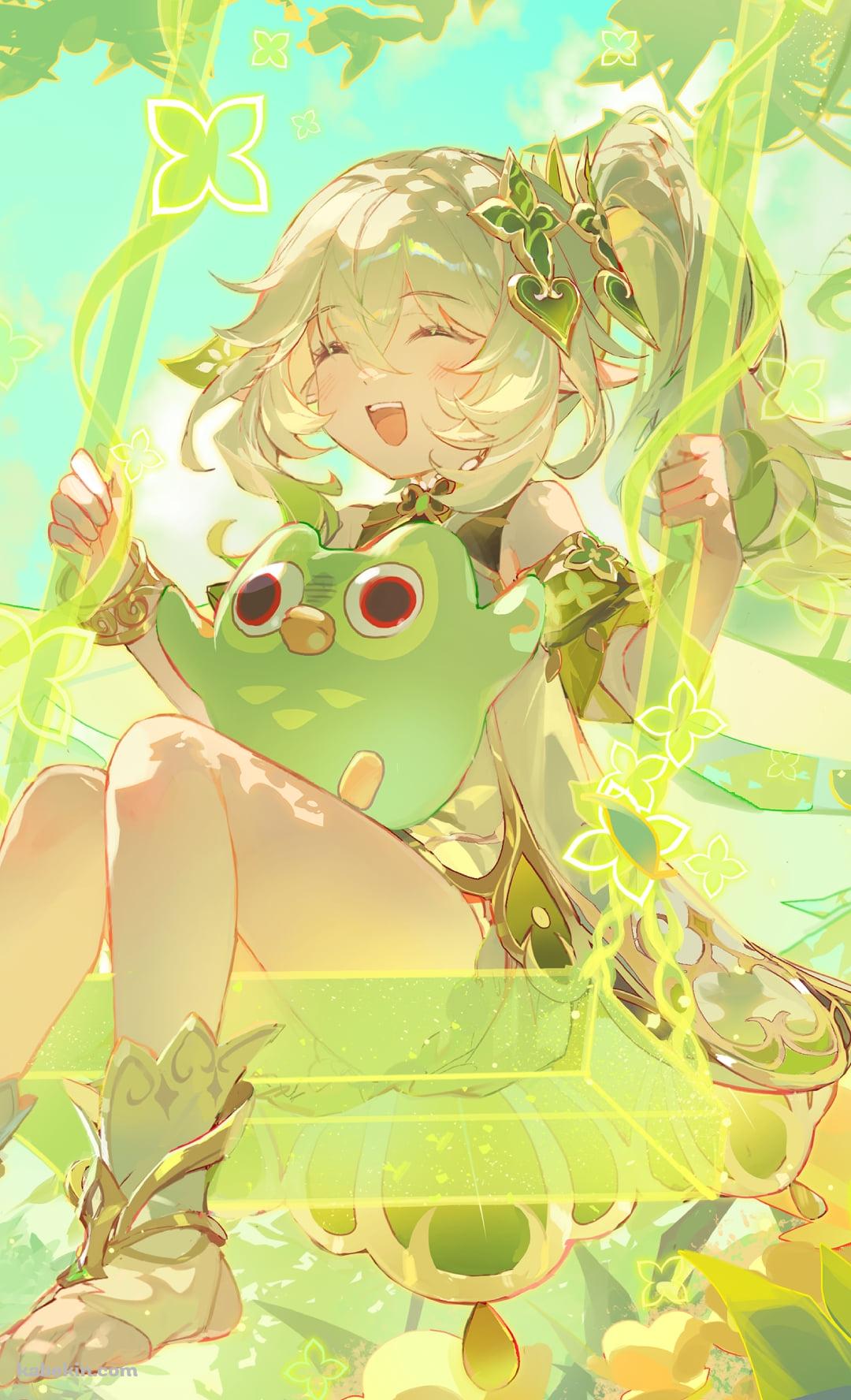 緑のブランコに乗ってはしゃぐナヒーダ / アランナラ / 原神のAndroidの壁紙(1080px x 1776px) スマホ用