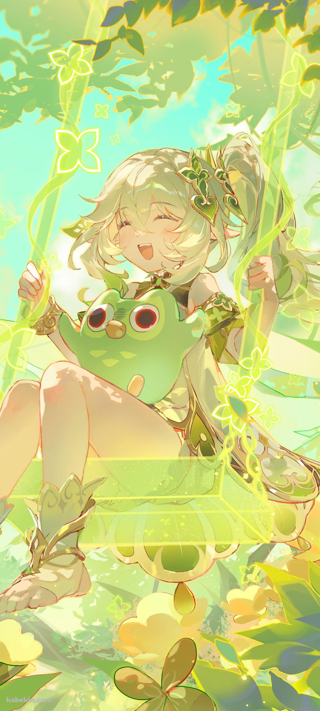 緑のブランコに乗ってはしゃぐナヒーダ / アランナラ / 原神のAndroidの壁紙(1080px x 2400px) スマホ用