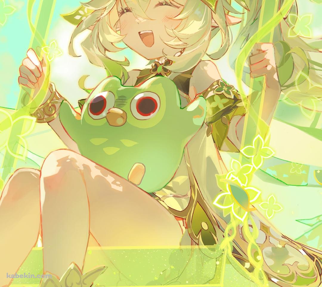 緑のブランコに乗ってはしゃぐナヒーダ / アランナラ / 原神のAndroidの壁紙(1080px x 960px) スマホ用