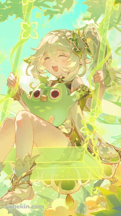 緑のブランコに乗ってはしゃぐナヒーダ / アランナラ / 原神のAndroidの壁紙(480px x 854px) スマホ用