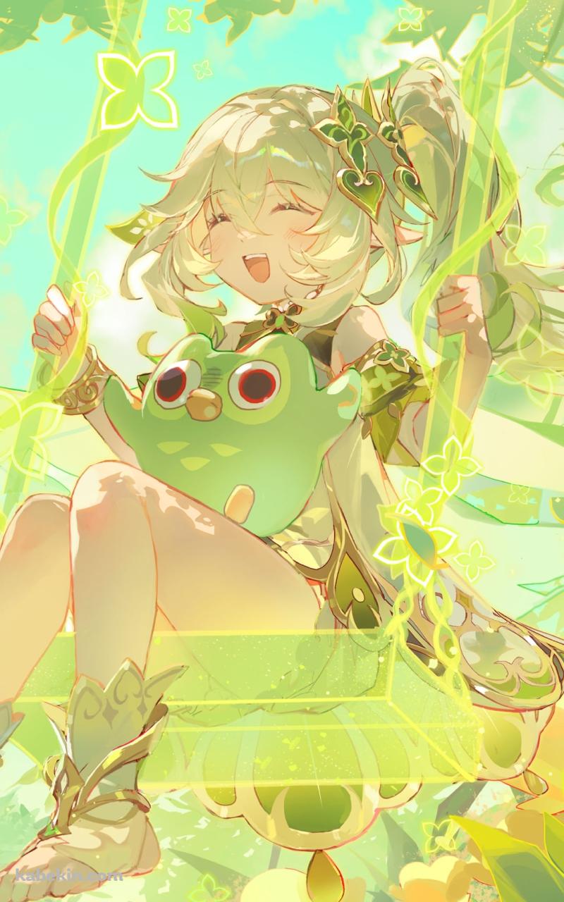 緑のブランコに乗ってはしゃぐナヒーダ / アランナラ / 原神のAndroidの壁紙(800px x 1280px) スマホ用