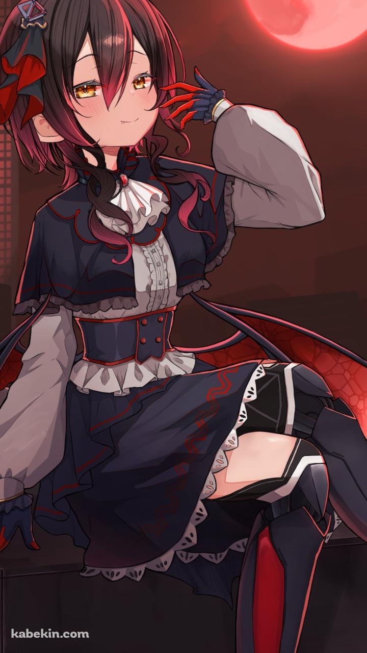 赤い月とポーズを取るロボ子さん / ハロウィン / バーチャルYouTuber / ホロライブのAndroidの壁紙(720px x 1280px) スマホ用