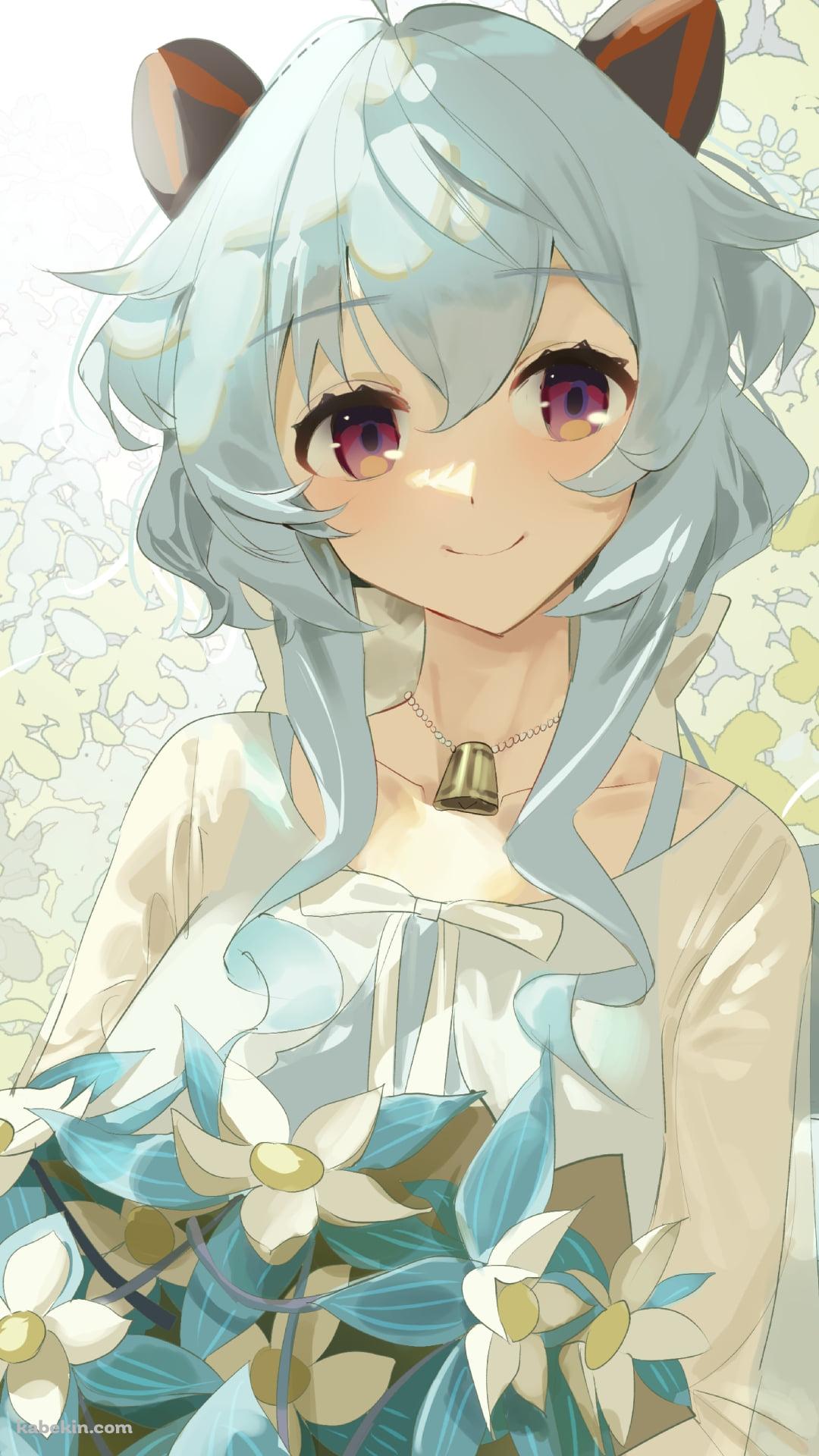 白い花を持つ甘雨 / 笑顔 / 原神のAndroidの壁紙(1080px x 1920px) スマホ用