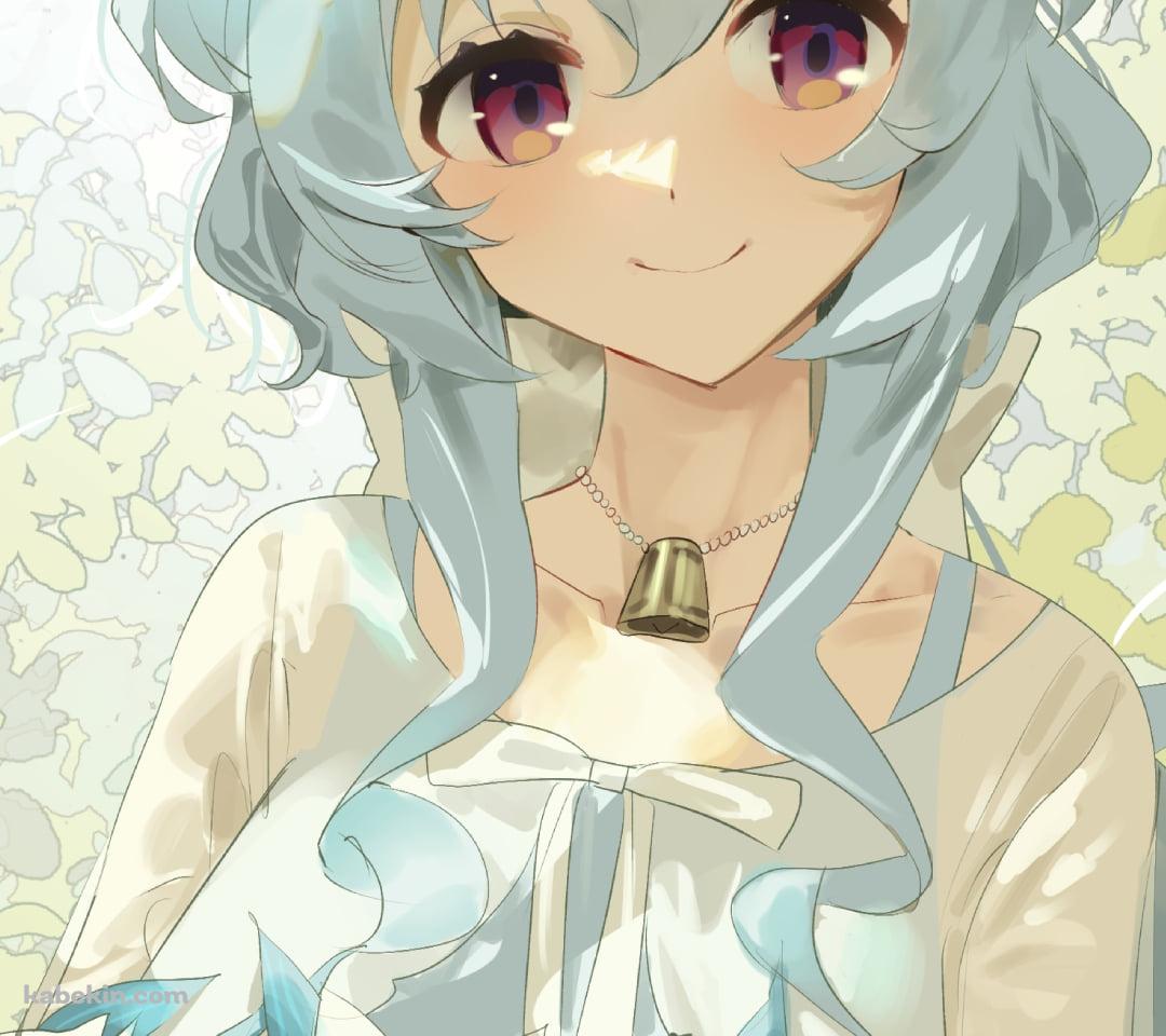 白い花を持つ甘雨 / 笑顔 / 原神のAndroidの壁紙(1080px x 960px) スマホ用