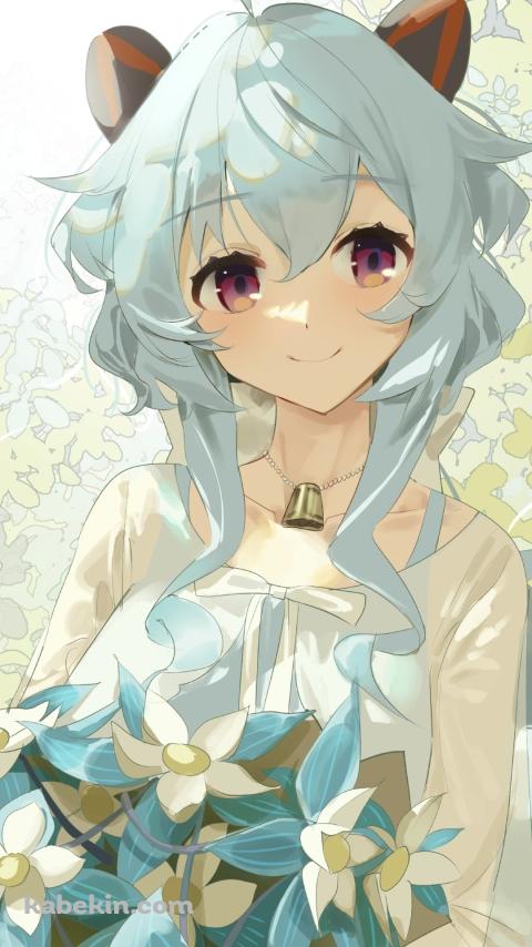 白い花を持つ甘雨 / 笑顔 / 原神のAndroidの壁紙(480px x 854px) スマホ用
