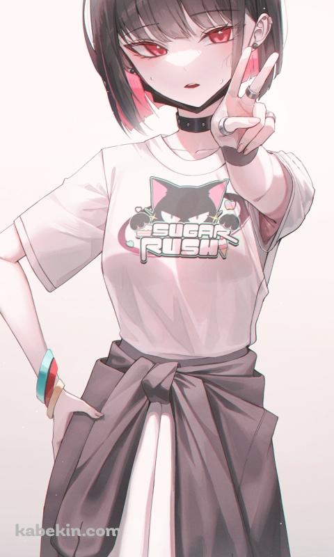左手でピースをする杏山カズサ / ブルーアーカイブのAndroidの壁紙(480px x 800px) スマホ用