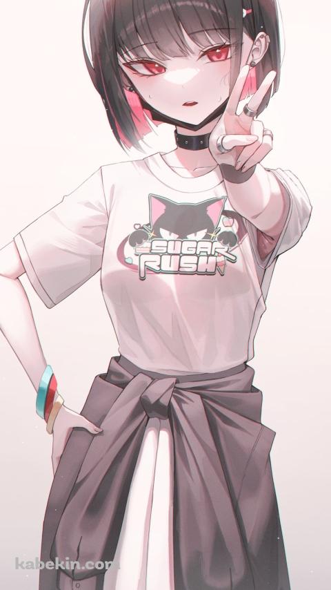 左手でピースをする杏山カズサ / ブルーアーカイブのAndroidの壁紙(480px x 854px) スマホ用