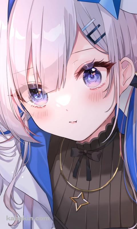 頬を赤らめる天音かなた / ホロライブ / バーチャルYouTuber / VtuberのAndroidの壁紙(480px x 800px) スマホ用