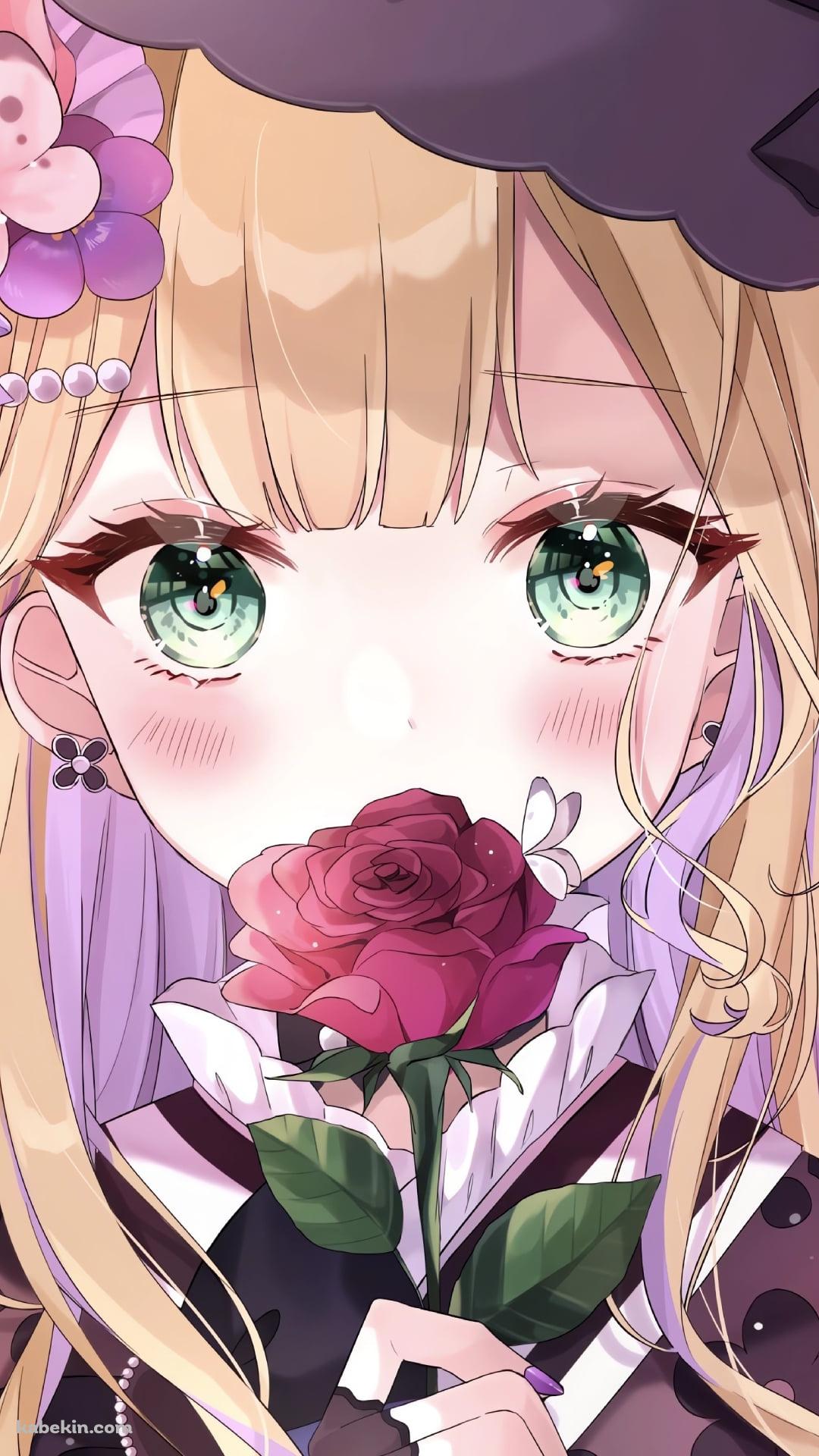 赤い薔薇を持ち頬を赤らめる胡桃のあ / ぶいすぽっ! / バーチャルYouTuber / VtuberのAndroidの壁紙(1080px x 1920px) スマホ用