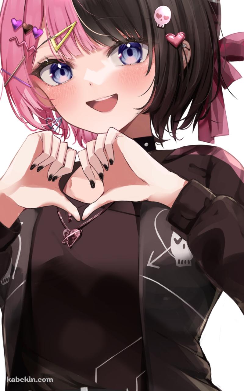 両手でハートを作る笑顔の橘ひなの / ぶいすぽっ！ / バーチャルYouTuberのAndroidの壁紙(800px x 1280px) スマホ用