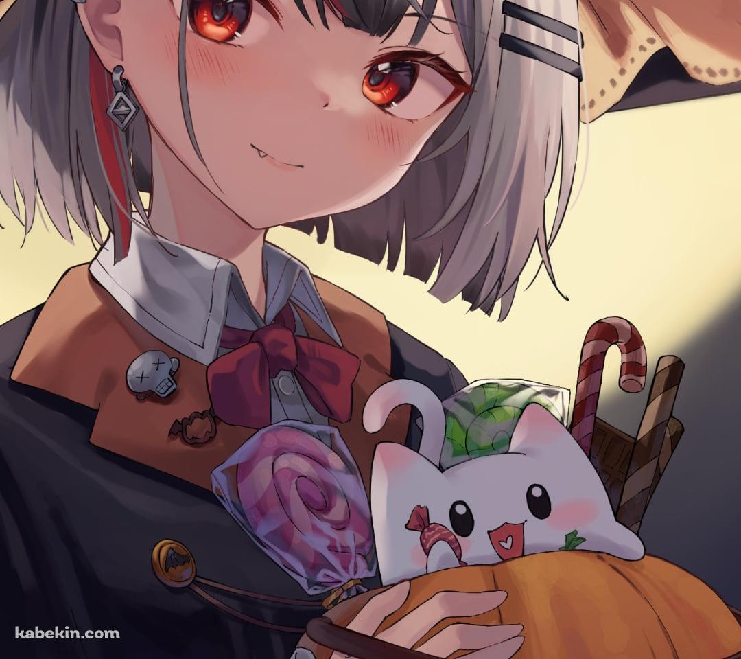 カボチャの入れ物を持つねねこましろ / バーチャルYouTuberのAndroid用のスマホ壁紙(1080 x 960)| 壁紙キングダム