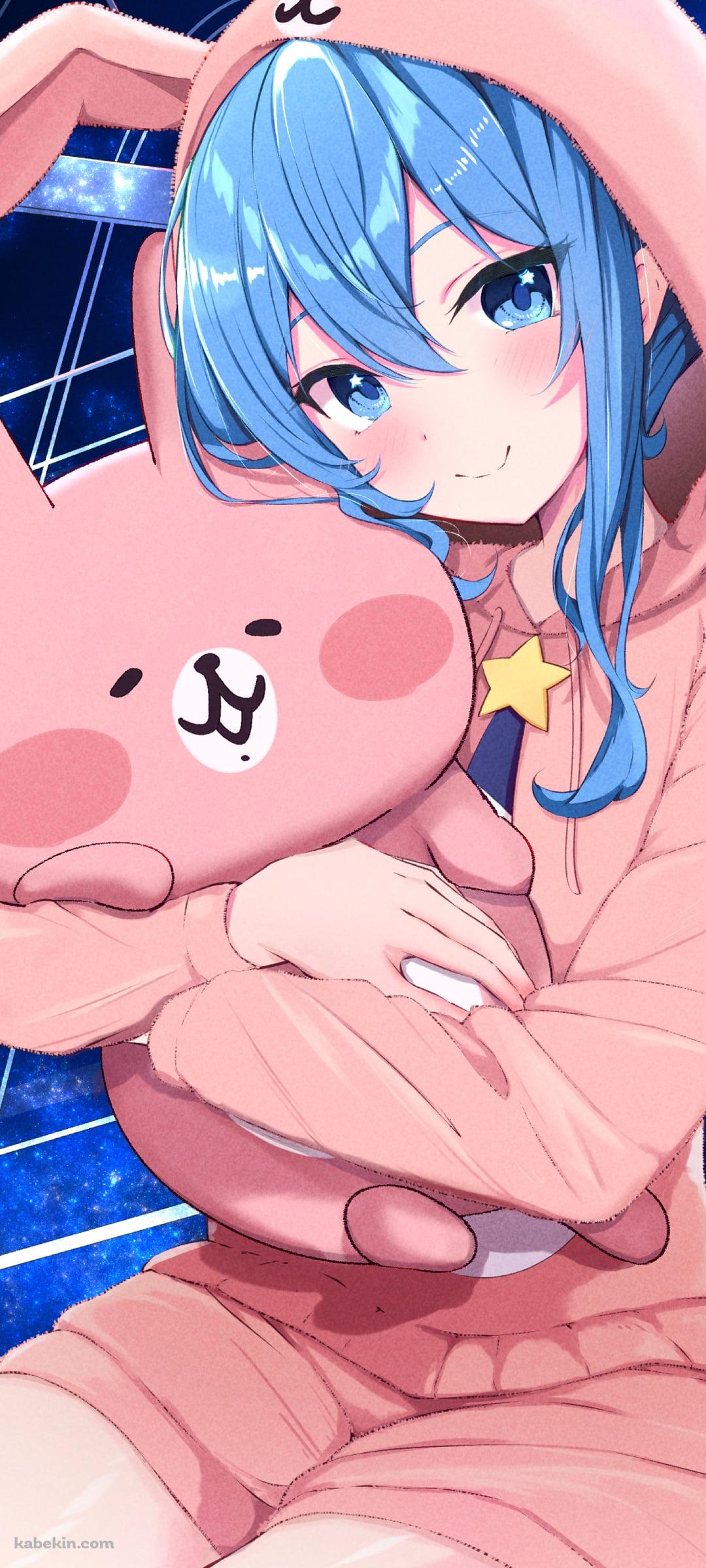 ピンクのウサギのパジャマを着る星街すいせい / ホロライブ / バーチャルYouTuberのAndroidの壁紙(1080px x 2400px) スマホ用