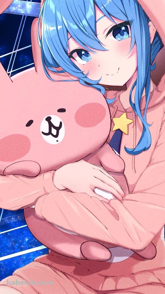 ピンクのウサギのパジャマを着る星街すいせい / ホロライブ / バーチャルYouTuberのAndroidの壁紙(540px x 960px) スマホ用