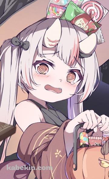 カボチャのランタンを持つ百鬼あやめ / ホロライブ / バーチャルYouTuberのAndroidの壁紙(360px x 592px) スマホ用