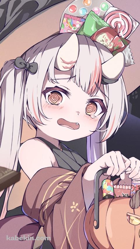 カボチャのランタンを持つ百鬼あやめ / ホロライブ / バーチャルYouTuberのAndroidの壁紙(480px x 854px) スマホ用