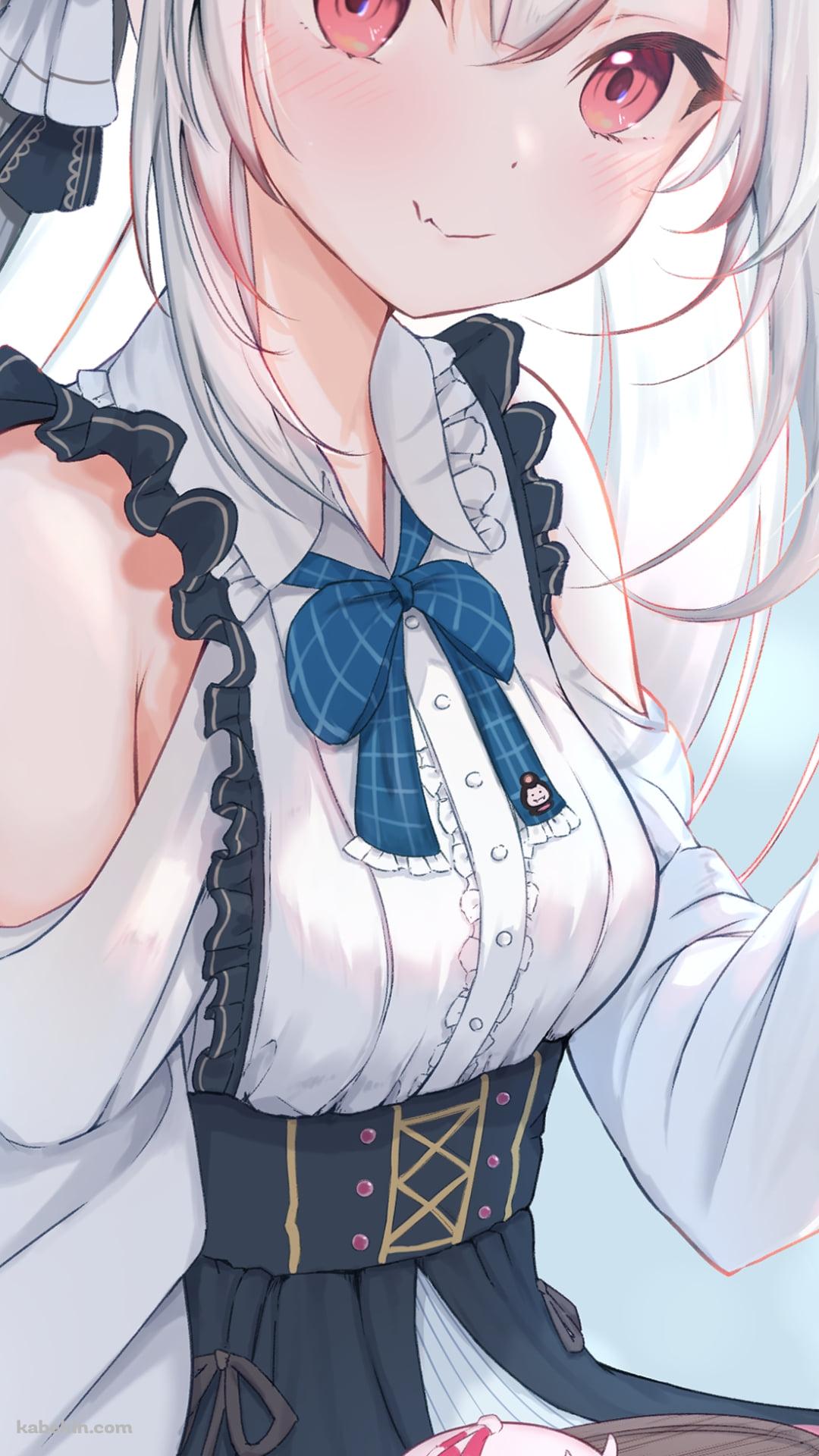 お餅を持ち微笑む百鬼あやめ / ホロライブ / バーチャルYouTuberのAndroidの壁紙(1080px x 1920px) スマホ用