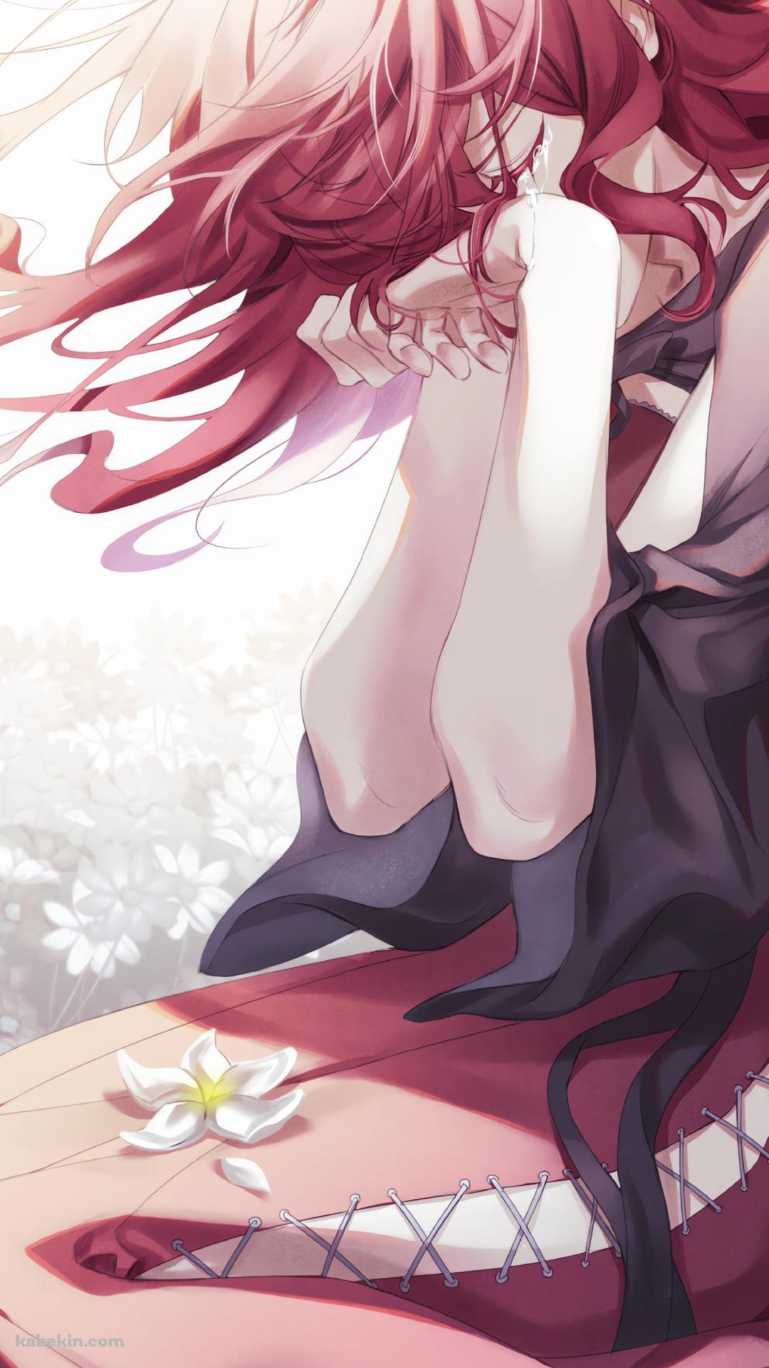 泣き崩れるデボル / 白い花 / ニーアレプリカントのAndroidの壁紙(1080px x 1920px) スマホ用
