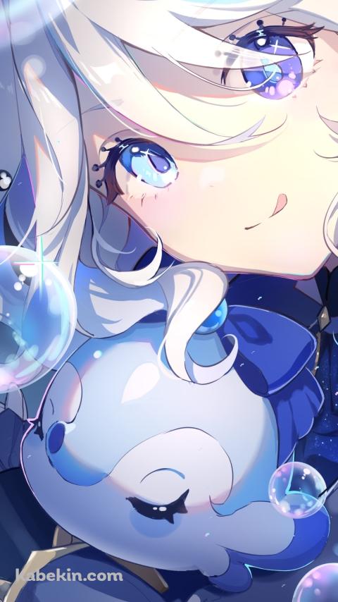 水泡と舌を出すフリーナ / 原神のAndroidの壁紙(480px x 854px) スマホ用
