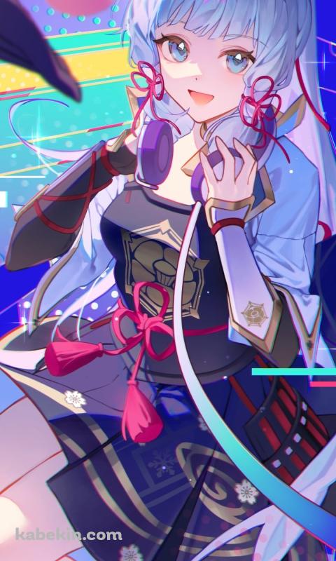 ヘッドフォンに手をかける神里綾華 / 原神のAndroidの壁紙(480px x 800px) スマホ用