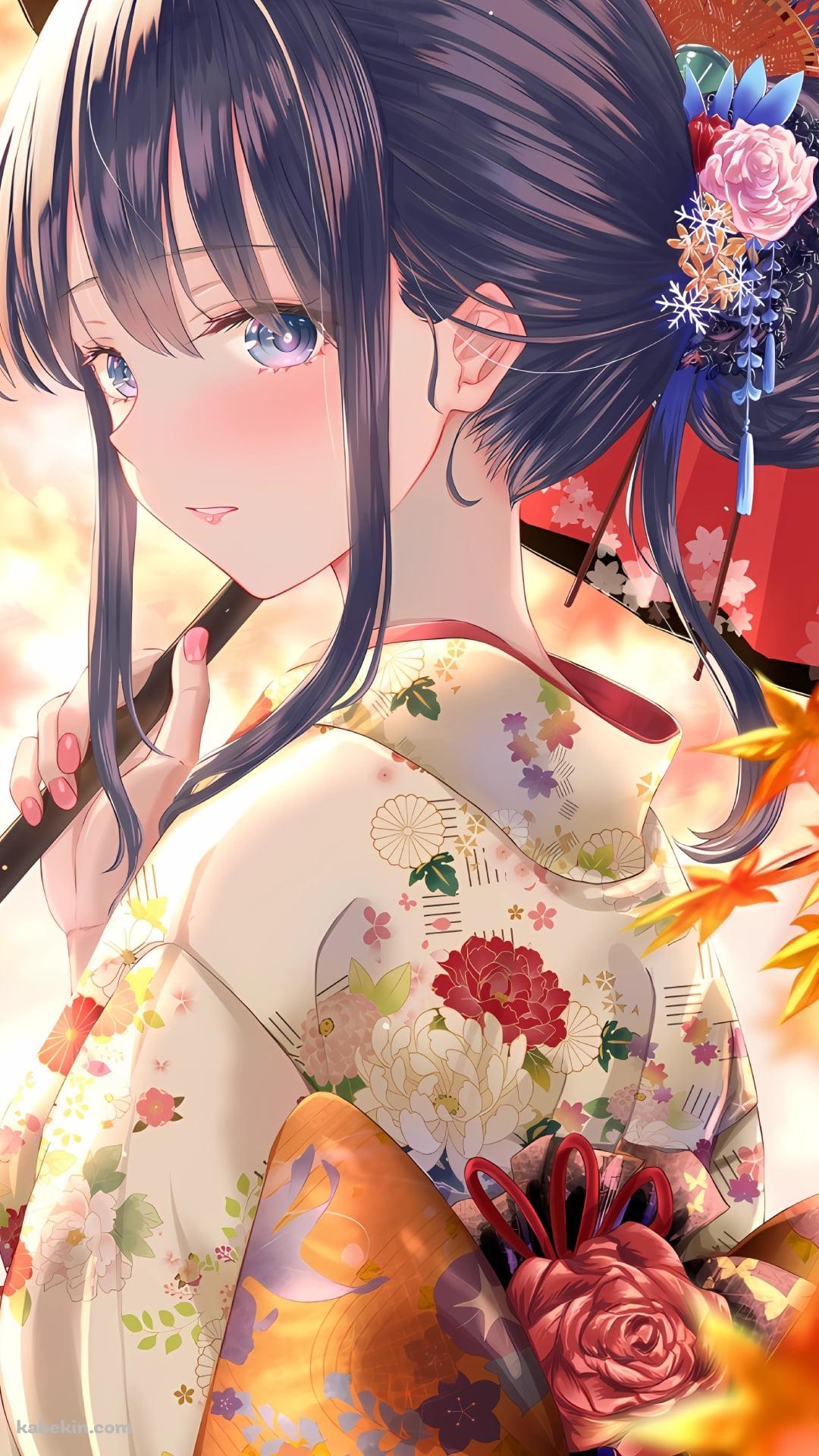 紅葉と和傘を持つ雪ノ下雪乃 / やはり俺の青春ラブコメはまちがっている。のAndroidの壁紙(1080px x 1920px) スマホ用