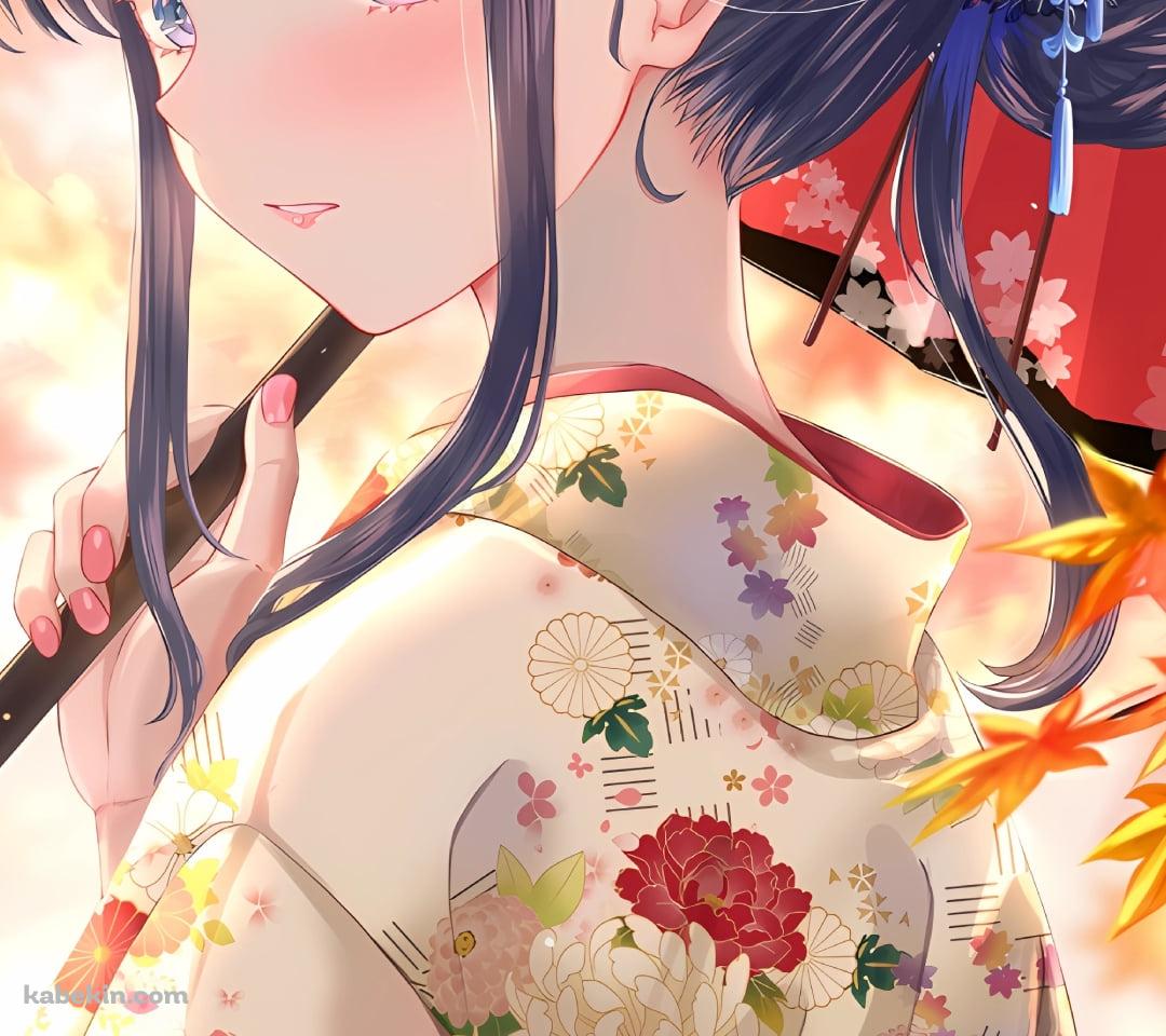 紅葉と和傘を持つ雪ノ下雪乃 / やはり俺の青春ラブコメはまちがっている。のAndroidの壁紙(1080px x 960px) スマホ用