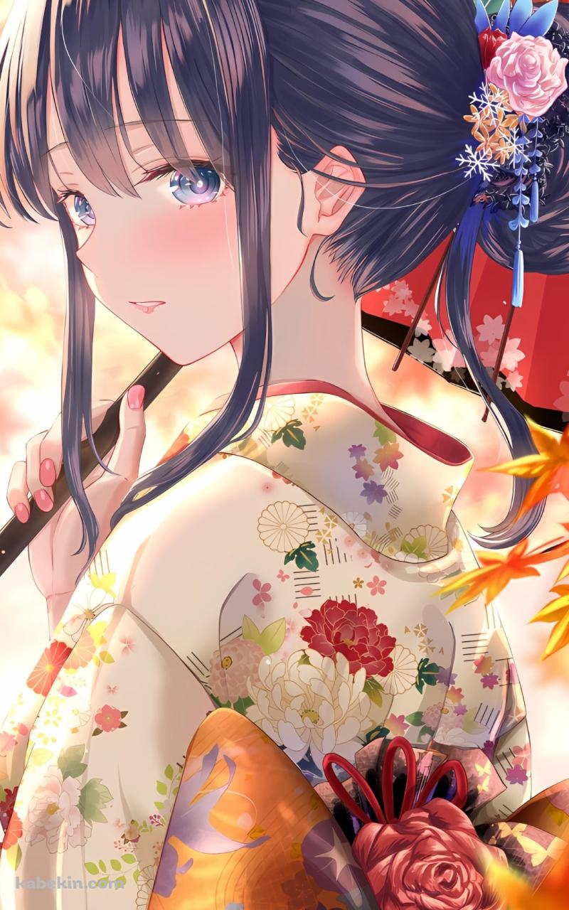 紅葉と和傘を持つ雪ノ下雪乃 / やはり俺の青春ラブコメはまちがっている。のAndroidの壁紙(800px x 1280px) スマホ用