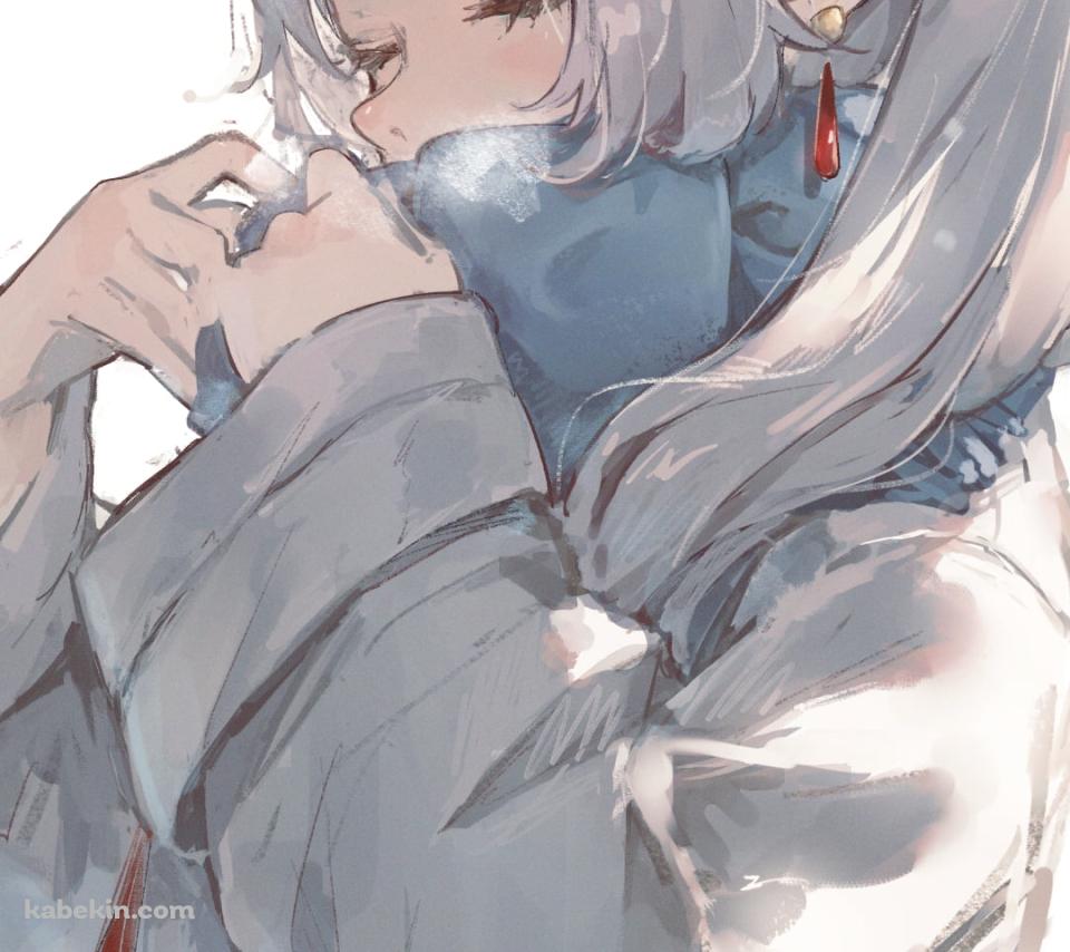 目を瞑りマフラーに息を吐くフリーレン / 葬送のフリーレンのAndroidの壁紙(960px x 854px) スマホ用