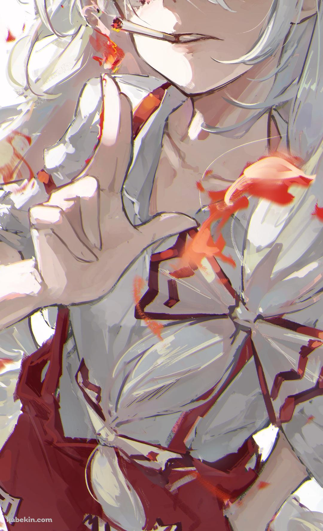 煙草を吸う藤原妹紅 / 東方のAndroidの壁紙(1080px x 1776px) スマホ用